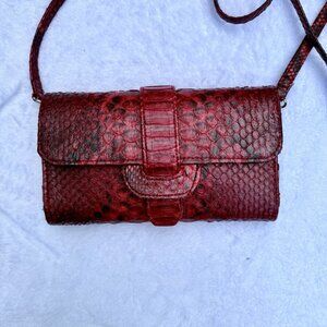 Grand Pelle Handcrafted Red Color Genuine Python Leather Crossbody Wallet Mint